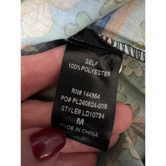 LUXXEL Navy Floral Puff Sleeve Button Front Tiered Maxi Dress Sz M NWT - Picture 13 of 16